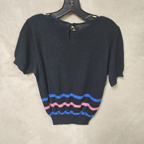 Kenneth Too VTG Women's Black Embroidered Sweater  With Multi Color Trim Sz S - Picture 5 of 15